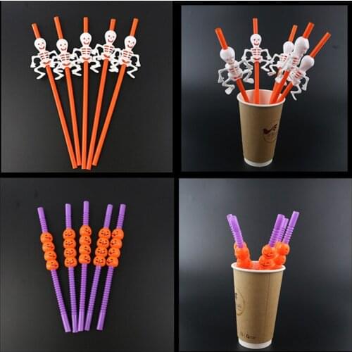 2019 5Pcs grade Pumpkin Straw Ghost Straws Halloween Decoration Straws Party Supplies Halloween Decorations for Home-S