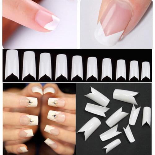 500PCS NEW White V Style False Nail Tips Acrylic Fake Nails Full French Tips Artificial Press On Finger Nails Long Manicure Tool