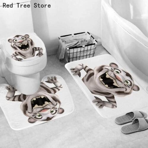Bathroom Accessories Cute Animal Tiger Wolf Printed Decoration Soft Carpet 3pcs/Set Toilet Seat Lid Cover Washable Floor Rug Mat