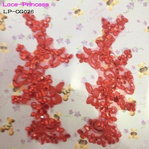 5 pairs 27cm*15cm LP-CG026 DIY lace wedding dress applique accessories bridal headdress red white lace collar lace fabric patch