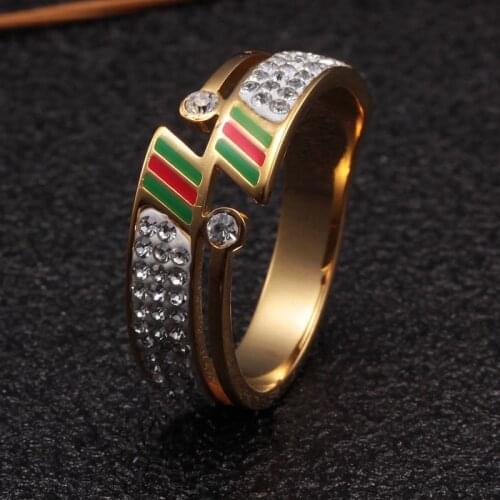 Brand Design Stainless Steel Wedding Party Bridal Charm Rings High Quality Lucky Crystal Rings For Men Women Jewelry Gift