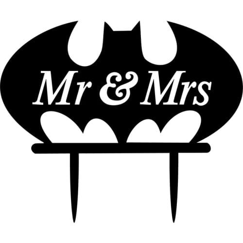 1PCS Black Bat Acrylic Mr&Mrs Cake Toppers for Wedding Birthday Event Party Cake Decorations
