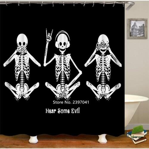 Black and White Skull Birthday Cake Music Symbol Sexy Beauty Shower Curtain Washable Waterproof and Mildew Proof with Hook