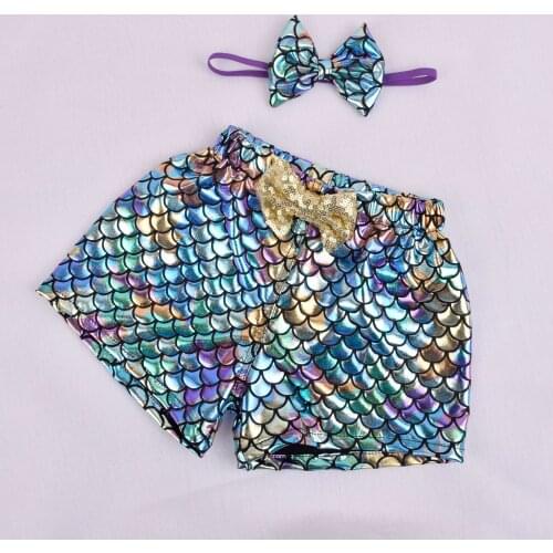 Mermaid Scale Shorts Baby Girls Pastel Rainbow Shots Pants Fashion Newborn Bloomers with Headband 0-4 Years