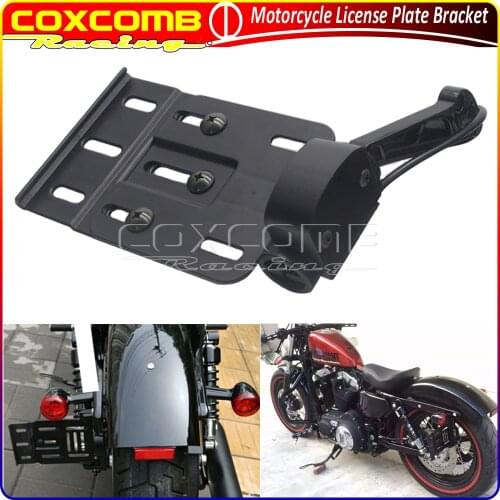 For Harley Dyna SuperLow XL883L XL1200C Sportster XL50 LED Light Adjustable Telescopic Folding Motorcycle License Plate Bracket