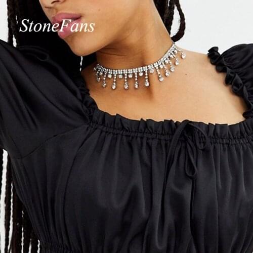 Stonefans Statement Rhinestone Chain Necklace Jewelry for Women Charm Water Drop Pendant Choker Crystal Jewellery Party