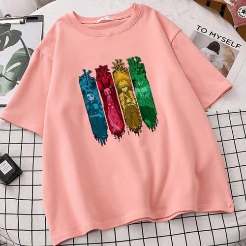 Demon Slayer T Shirt Women Hip Hop Japanese Anime Kimetsu No Yaiba T-shirt Kawaii Cartoon Cotton Tanjiro Kamado Sleeve Tees
