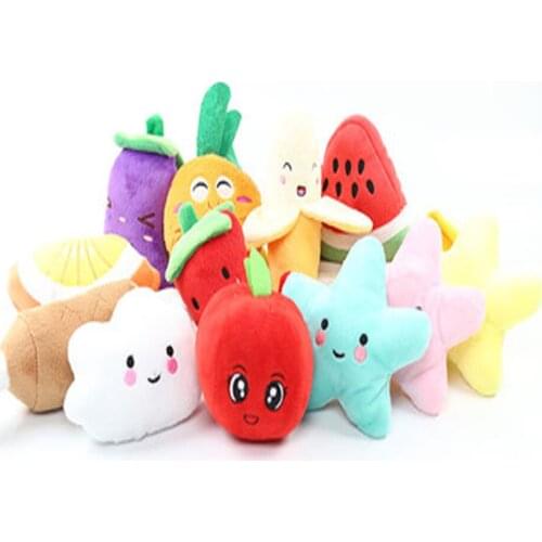 1pc Dog Toys Plush Squeaky Bite-resistant Clean Tooth Dog Chew Train Fidget Toy For Soft Fruits Banana Lemon Puppy Pet Supplies