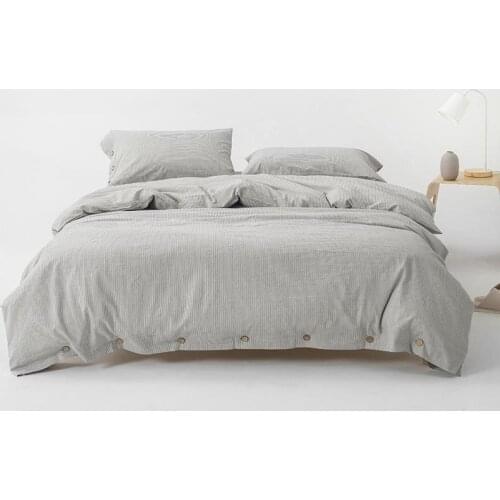 Gray Green Pinstriped 100% Washed Cotton Duvet Cover Set Ultra Soft Bedding Set with Buttons Closure Twin Full Double Queen King