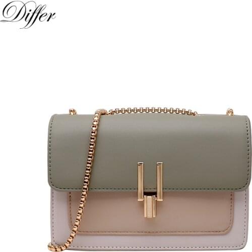 Color-Contrast Crossbody Bag for Women PU Leather Chain Bag Purses Chic Designer Handbag Cute Shoulder Bag 3 Colors Medium Size