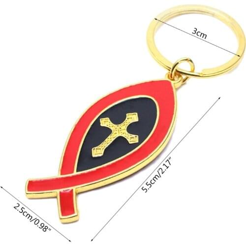 Cross Jesus Christ Key Buckle Church Souvenirs Brief Israel Fish Shape Key Ring QX2E