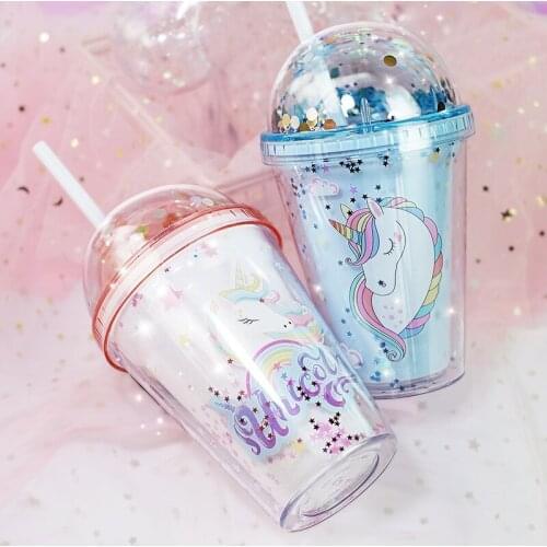 Unicorn Cup with Straw Childrens Creative Push Small Gift Cup Custom Plastic Cup Crystal Water Bottle Cute Water Bottle Bottle