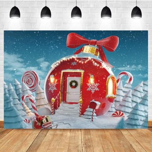 Laeacco Cartoon Red House Snowflake Christmas Gift Newborn Birthday Photo Background Photographic Backdrop For Photo Studio