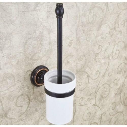 Black Oil Rubbed Brass Bathroom Hardware Accessories Wall Mounted Toilet Brush Holder + Ceramic Cup Dba219