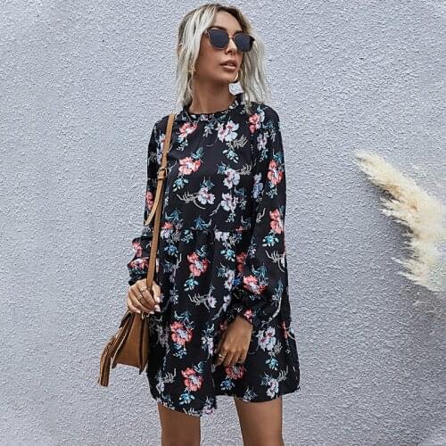 Summer Fashion Floral Dress 2021 Women High Waist Print A-line Mini Dresses Casual Loose Vestidos Mujer