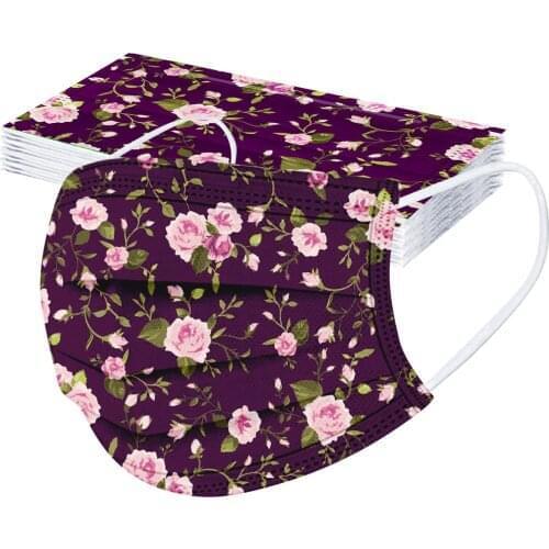 10/50pcs Disposable Mask Adult Women Men Floral Printed Three Layer Filters Masks Mascarillas Desechable Halloween Cosplay