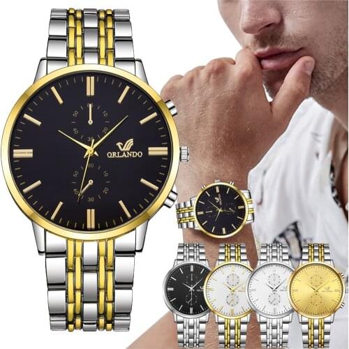 Men Watches Luxury Gold Stainless Steel ORLANDO Quartz Wristwatches Fashion Business Watch Relogio Masculino
