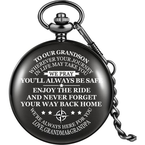 Men and Women Thick Chain Pendant Quartz Pocket Watch TO MY GRANDSON Premium Alloy Case Digital White Dial Hollow Hands Watch