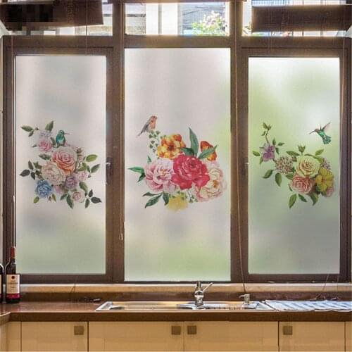 Window Film Privacy Birds and Flowers Glass Sticker UV Blocking Heat Control Window Coverings Window Tint for Homedecor