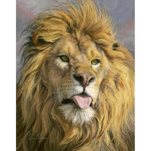 Wall art lion canvas painting Silly Face Hand painted oil paintings portrait of animal artwork personalized Gift for birthday