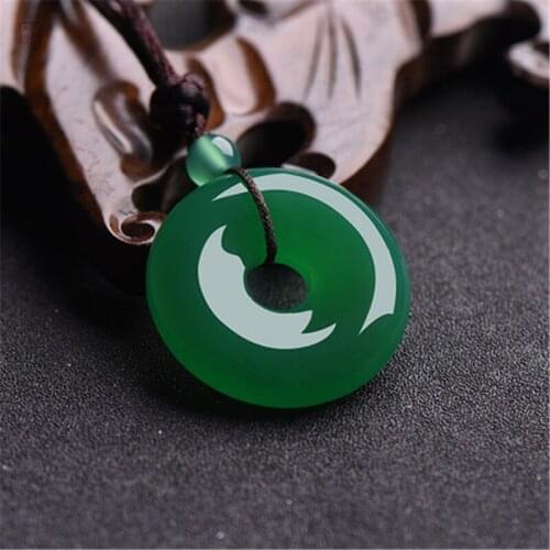 Natural green agate jade safety buckle pendant chinese necklace carved charm jewellery fashion amulet for men women lucky gifts