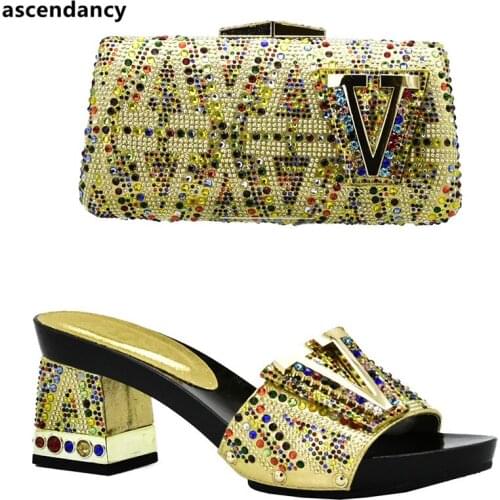 Latest Nigerian Party Shoe and Bag Sets Decorated with Rhinestone African Matching Shoes and Bags Italian In Women Party Shoes