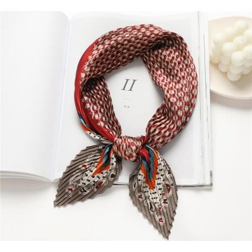 2021 New Hair Scrunchie Shawl Crinkle Square Silk Scarf For Women Print Neckerchief Female Foulard Satin Hijab Headbands Wraps