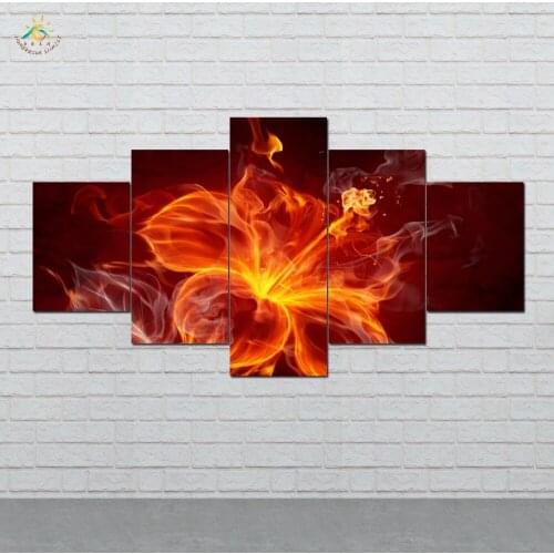 Fire Astract Flower Wall Art Canvas Painting Posters and Prints Decorative Picture Decoration Home For Living Room 5 PIECES