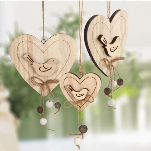 Shabby Chic Style Wooden Heart-shaped Pendant Nordic Hanging Decoration Creating A Romantic Atmosphere For Windows Living Rooms