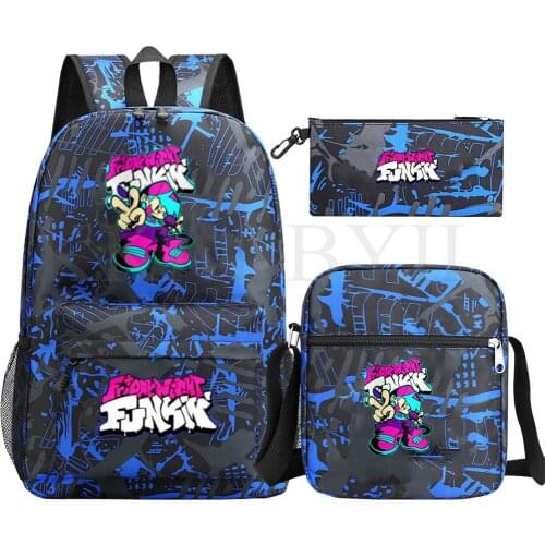 Friday Night Funkin 3pcs Set Teens Students School Bag Boys Girls Back to School Gift(bookbag+shouder Bag+pen Bag)