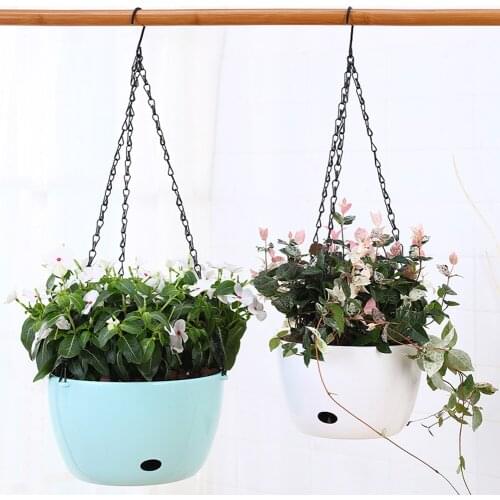 Garden Tools Resin Flower Pot Basket Hanging Planters Green Plant Round Basin Flower Support Home Balcony Ornament with Chain