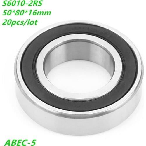 20pcs/lot S6010-2RS S6010RS Stainless steel Deep Groove Ball bearing 50x80x16mm S6010 2RS RS 50*80*16 ABEC-5 Double Rubber cover
