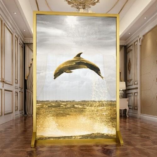 Modern light luxury stainless steel screen partition living room movable screen, art screen