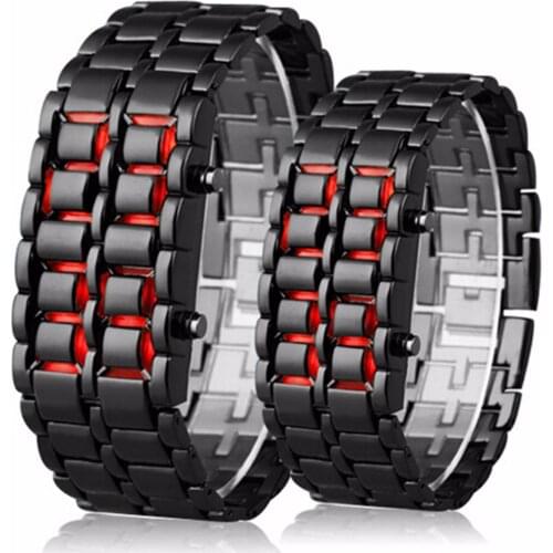 Creative Faceless LED Wristwatches Unisex Lava Iron Stainless Steel Digital Watch Fashion Blue Red Light Watch Clock Relogio