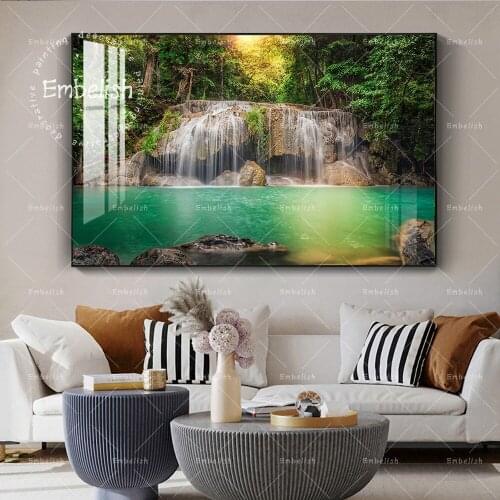 Embelish High Qulity Canvas Oil Paintings Waterfall Landscape Wall Art Posters Living Room Pictures Home Decor Framed Artworks
