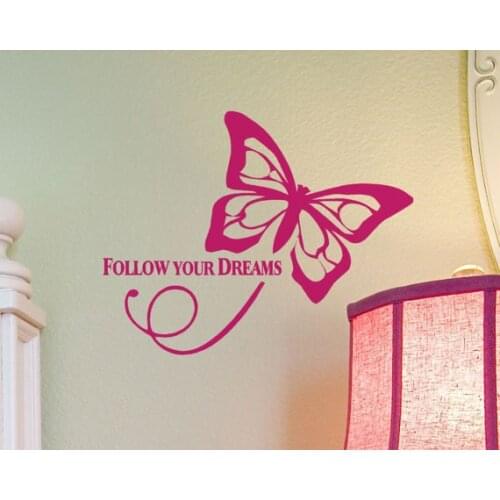 Butterfly Animal Wall Decal Vinyl Wall Sticker For Kids Rooms Quotes Follow Your Dreams Girls Bedroom Curly Tail Art MuralSYY937