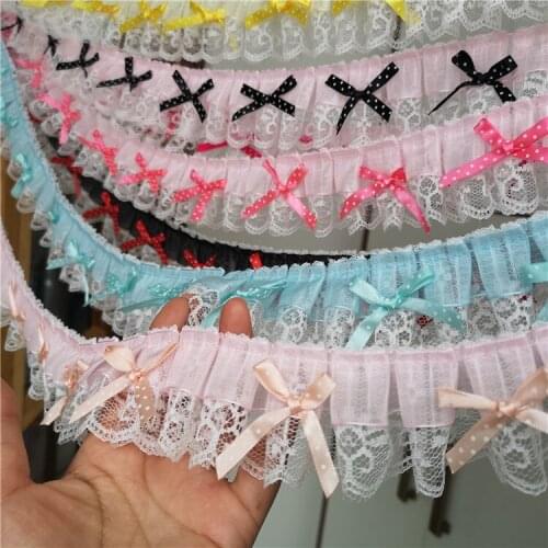2Meters/lot 5cm wide Handmade fresh air multicolor bow pleated lace sofa skirt pendulum clothing lace accessories Z1648