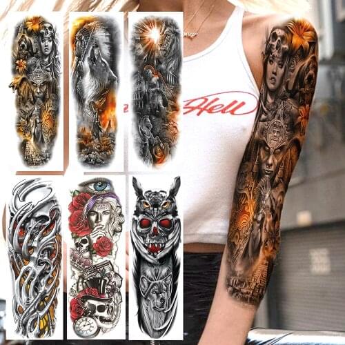 YURAN Gold Clash Of Gods Full Arm Temporary Tattoo Sticker For Men Women Triabl Warrior Body Leg Art Tatoos Fake Tattoos Soldier