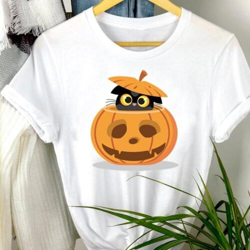 90s 2021 Pumpkin Cat Women Autumn Halloween Fall Thanksgiving Clothing Cartoon Print Tshirt Female Tee Top Graphic T-shirt