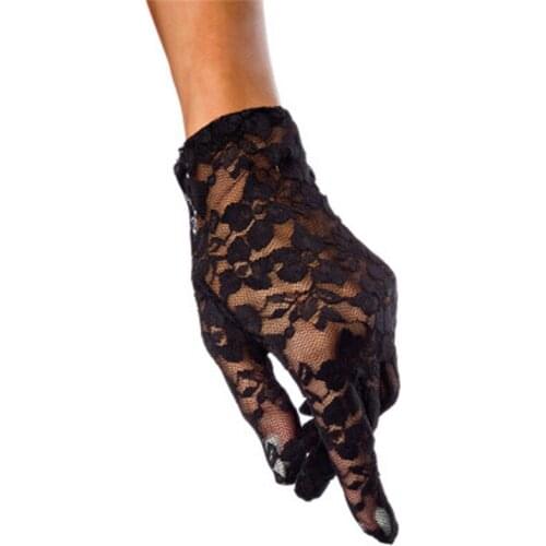 Women Summer Long Thin Elastic Mesh Transparent Full Finger Cycling Sunscree Gloves Sexy Lace Jacquard Anti-UV Driving Glove K48