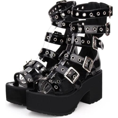 Womens Thick Bottom Muffin Platform High Heel Shoes Summer Buckle Straps Chunky Heels Punk Gladiator Sandal Boots Lolita Shoes