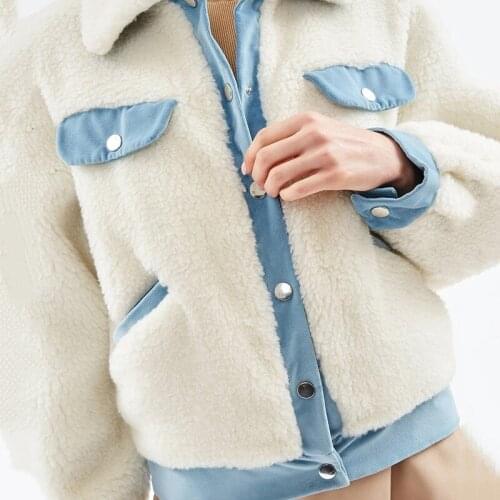 Women Cashmere Coat Winter Patchwork Fluffy Long Sleeve Keep Warm Outerwear Korean Japan Cotton Jacket Elegant Mujer Bontjas