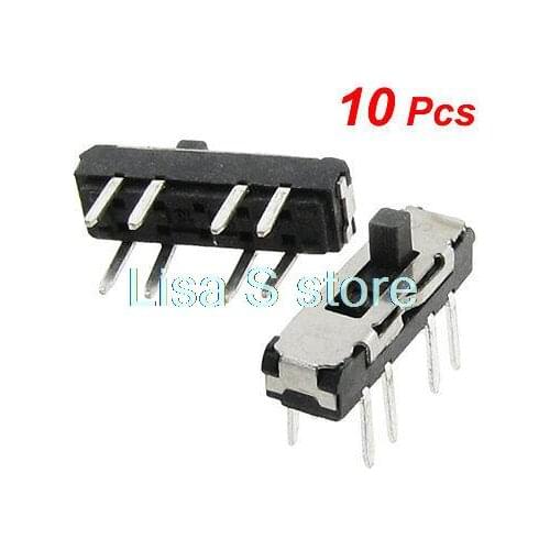 10 Pcs Vertical Double Row 8 Pin On Off On 3 Position 2P3T Mini Slide Switch MS23D18
