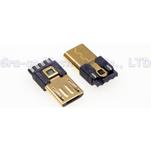 100pcs 24K Gold Plating USB-MICRO Micro 5P usb male plug 5/4 Terminals Connector