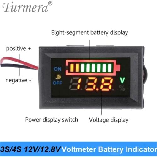 10S 12S 36V Lithium Lifepo4 Battery Indicator Voltmeter Display with Switch Battery for 36V 42V E-Bike and E-scooter Use