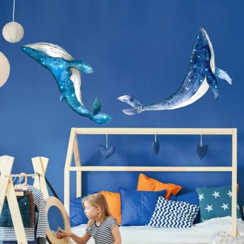 2PCS Creative Starry Sky Whale Wall Sticker Home Decoration For Living Room Kids Room Decor Wallpaper Marine Animals Stickers