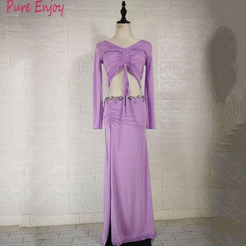 2020New Women Belly Dance Clothing Sexy Dancewear Spandex Suit split Skirt Sexy Bellydance Costume Set