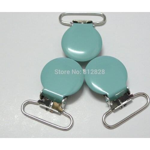 25pcs 1'' 25mm #MD34 Turquoise Color Enamel Round Suspender Clips