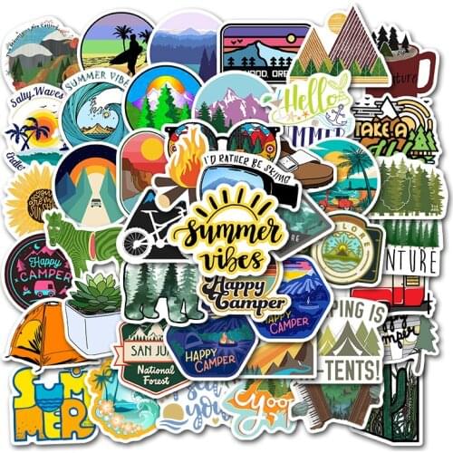 50 PCS Camping Landscape Stickers Outdoor Adventure Climbing Travel Waterproof Sticker to DIY Suitcase Laptop Bicycle Helmet Car