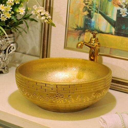 Jingdezhen factory directly art hand painted ceramic wash basins bathroom sinks gold